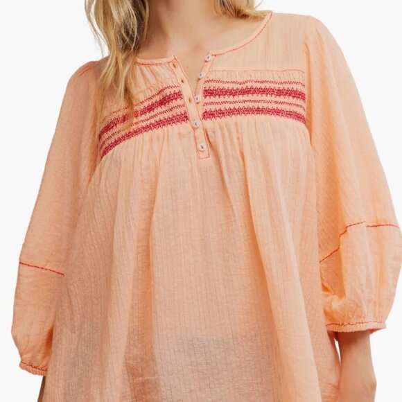 Free People Tops - Free People Dylan Smocked Embroidered Tunic Size XS NWT Retail $148 Boho